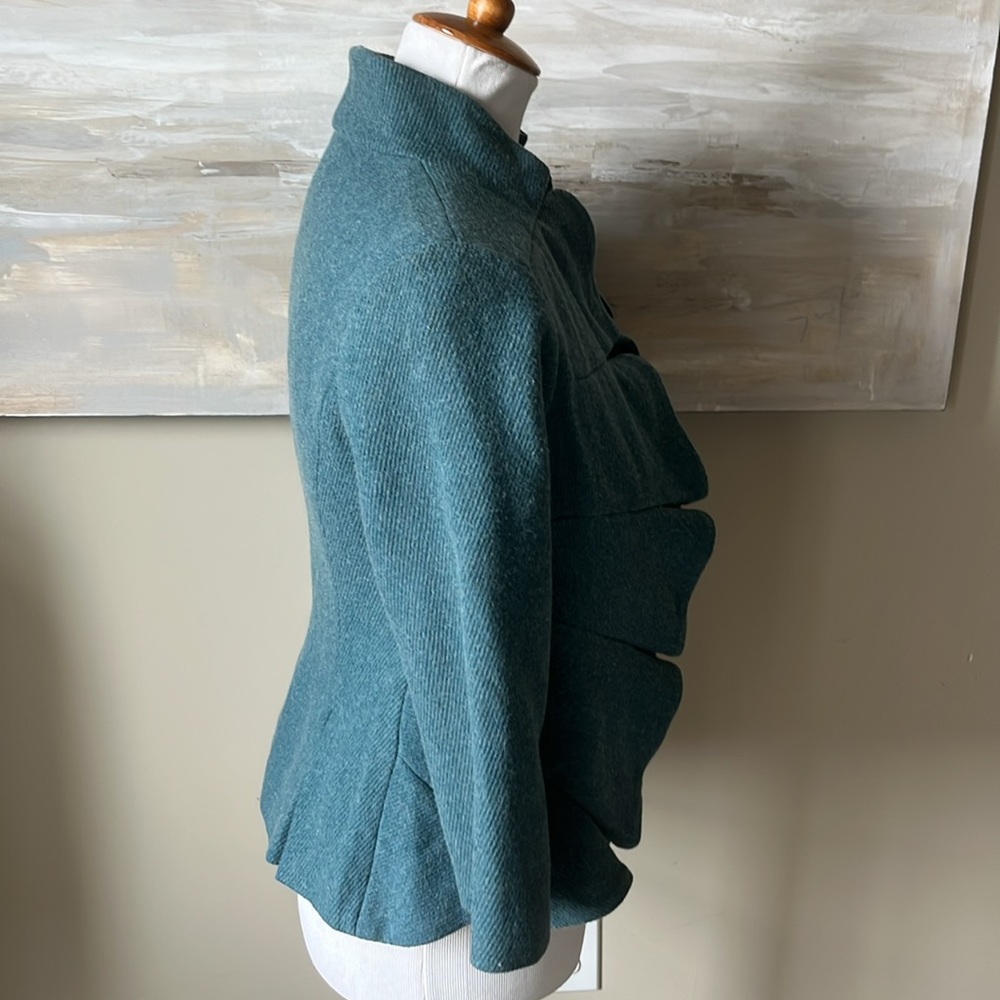 Tabitha Anthropologie Teal wool blend ruffle front blazer - Picture 4 of 10